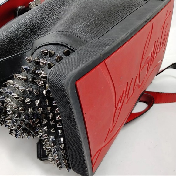 Christian Louboutin Leatger Studded Black and Red Backpack - Picture 6 of 9